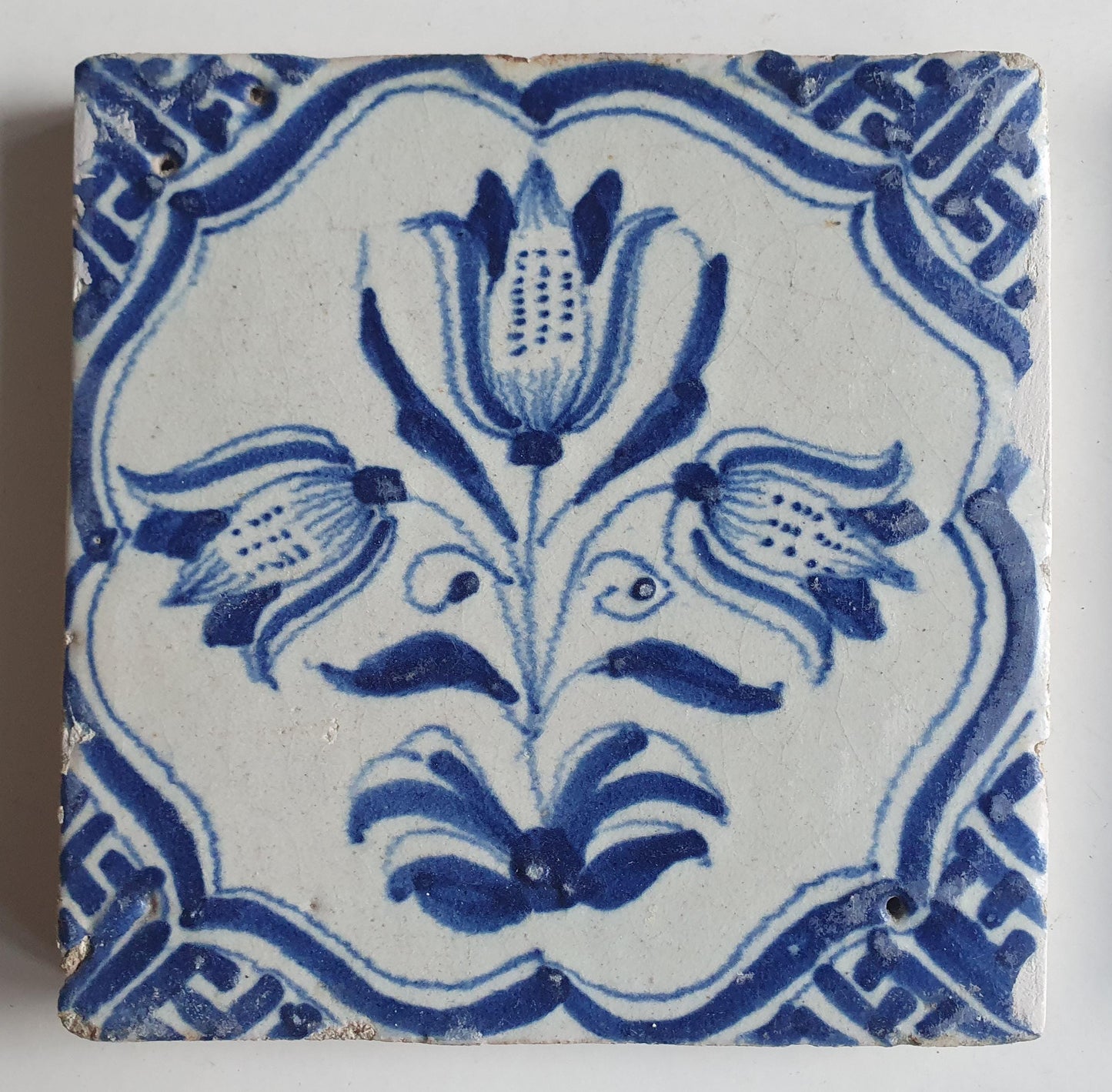 Antique Delft Tulip Tiles, 17th Century Dutch Wall Decor, Set of 6