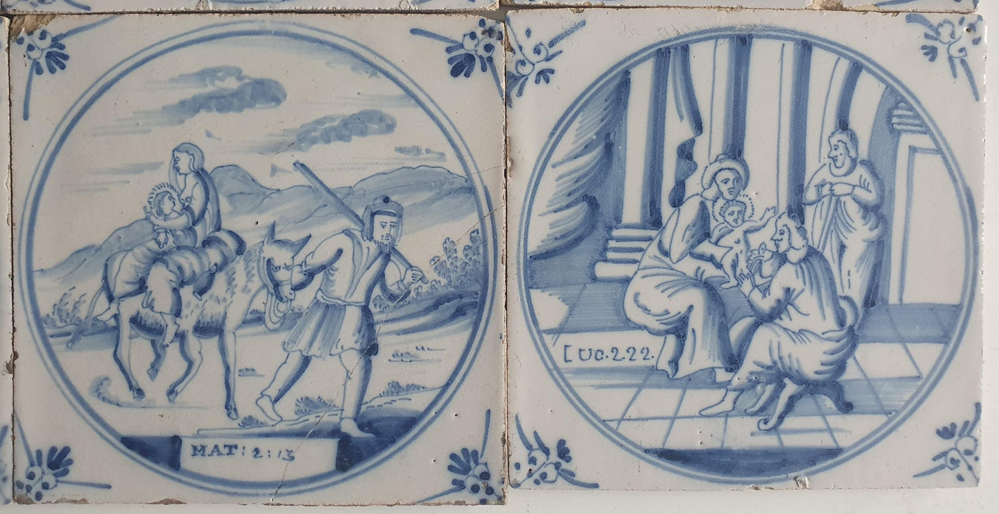 Antique Delft Tile Set, 18th/19th Century Dutch Tegel, (Bibel)