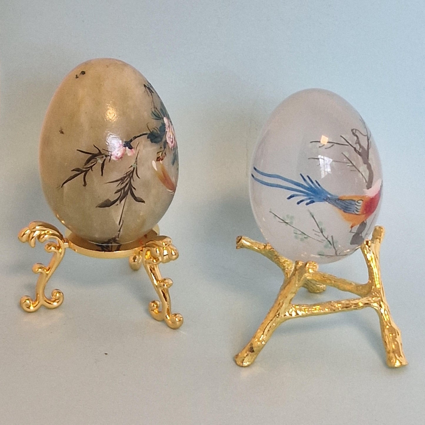 Handpainted Faberge Style Collector Eggs on Gold Gilt Stand