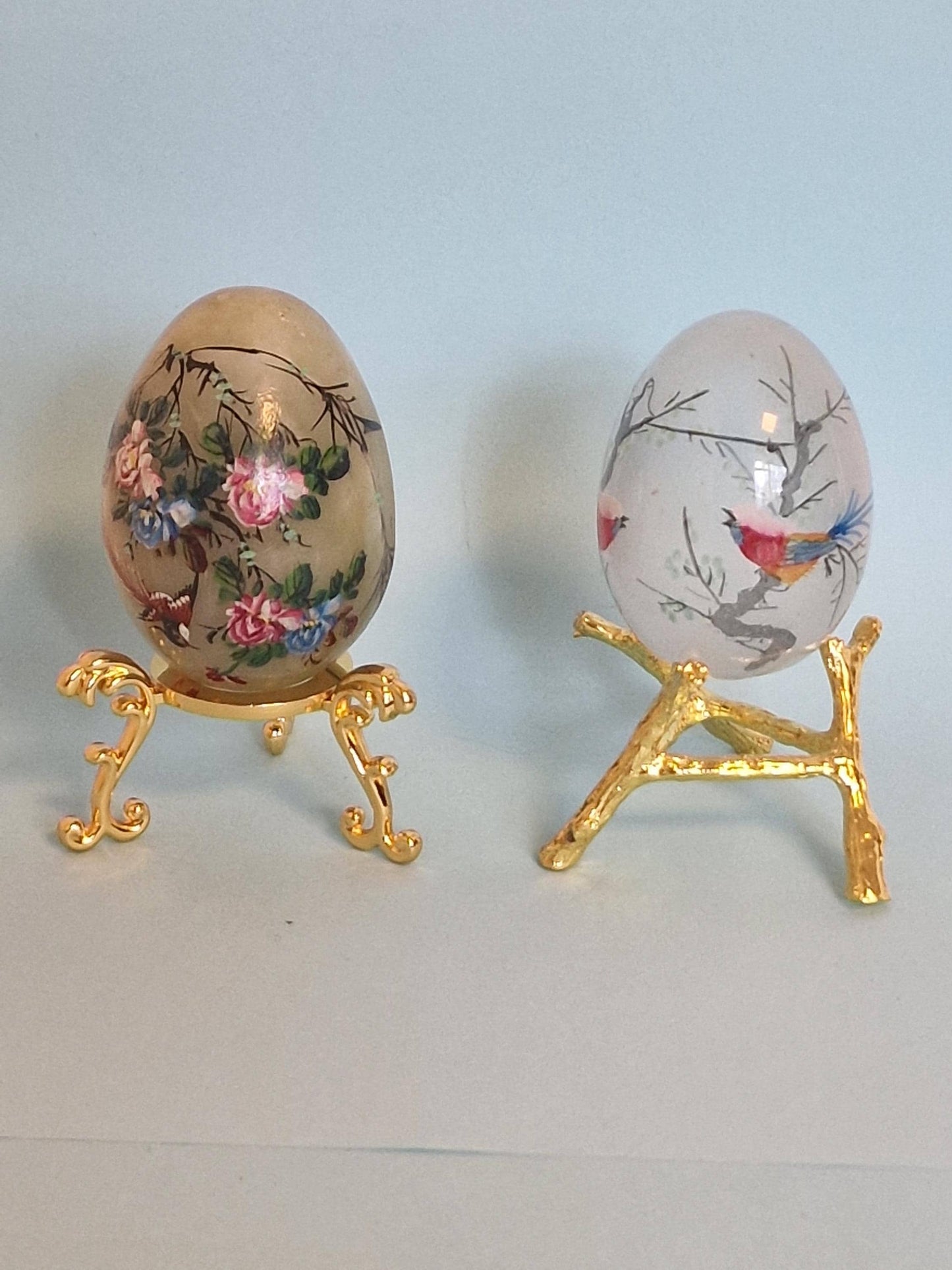 Handpainted Faberge Style Collector Eggs on Gold Gilt Stand