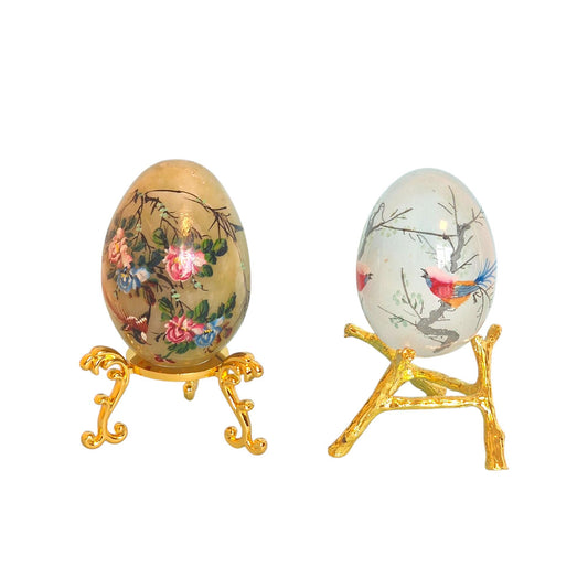 Handpainted Faberge Style Collector Eggs on Gold Gilt Stand