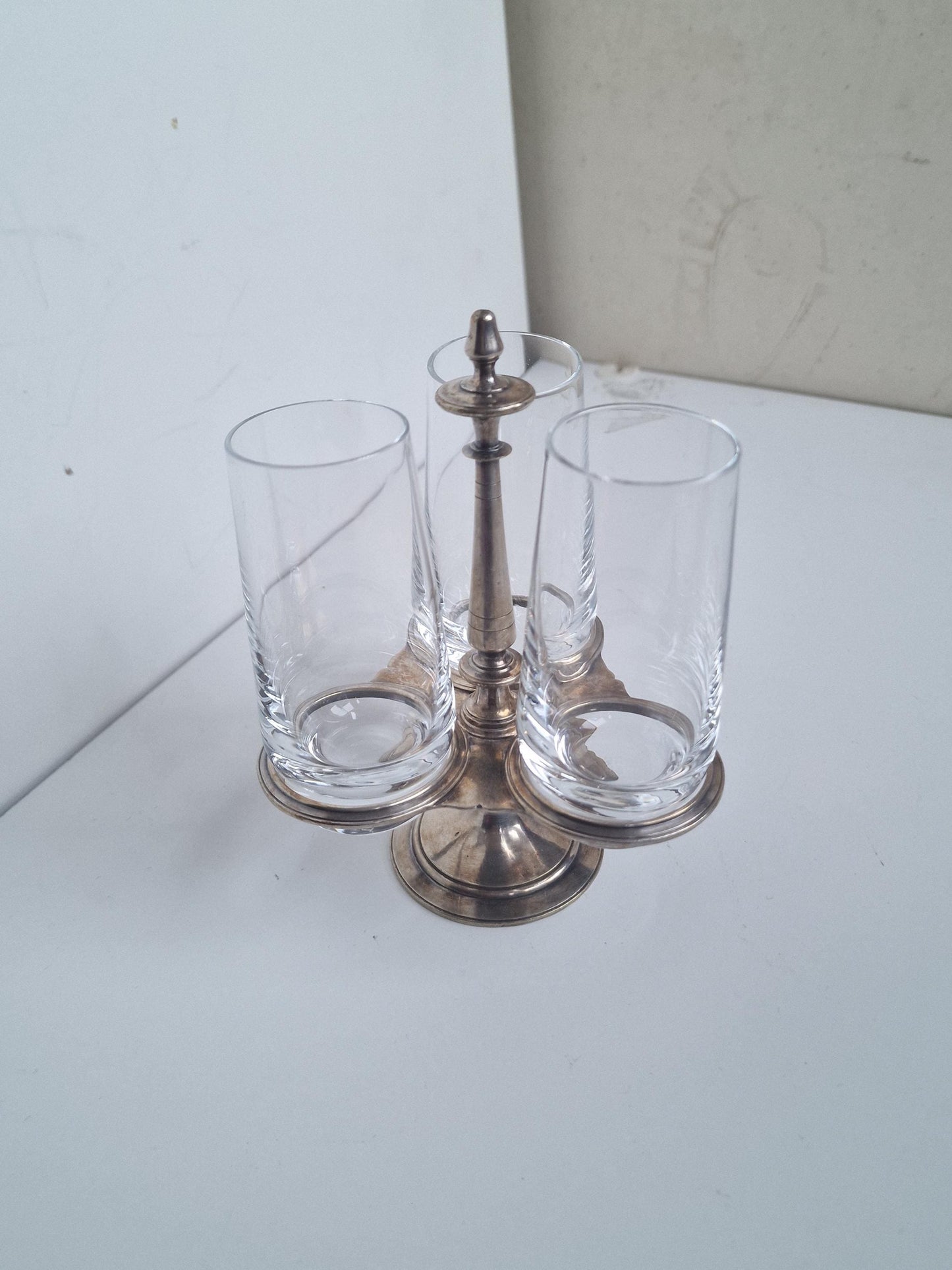 Christofle Silver Plated Shot Glass Holder, Schott Zwiesel Crystal Glasses