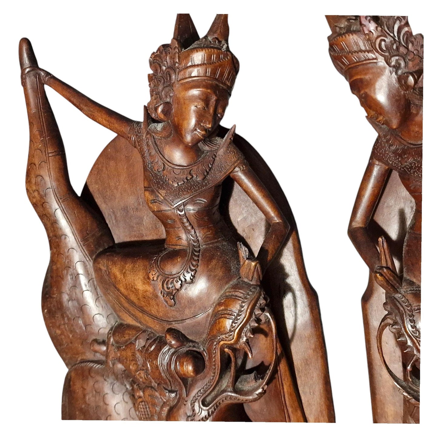 Handcarved Indonesian Wood Dancers Sculpture Bookends