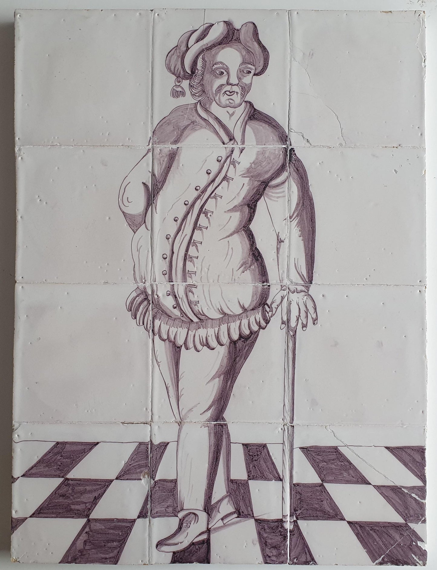 Dutch tiletableau, gentleman , Harlingen  Dutch painter handpainte 12 tile  1750-1780