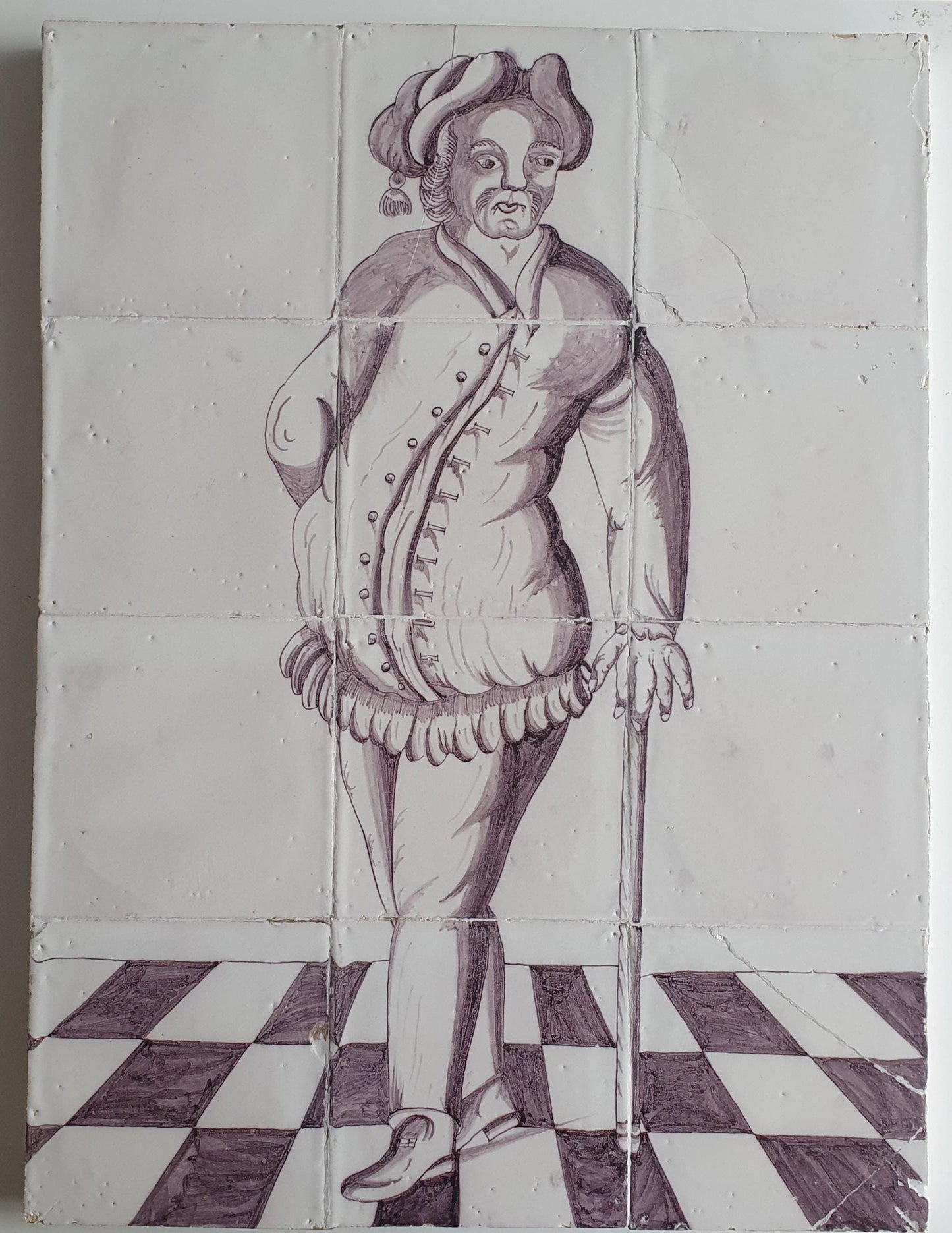 Dutch tiletableau, gentleman , Harlingen  Dutch painter handpainte 12 tile  1750-1780
