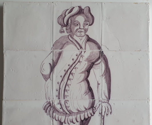 Dutch tiletableau, gentleman , Harlingen  Dutch painter handpainte 12 tile  1750-1780