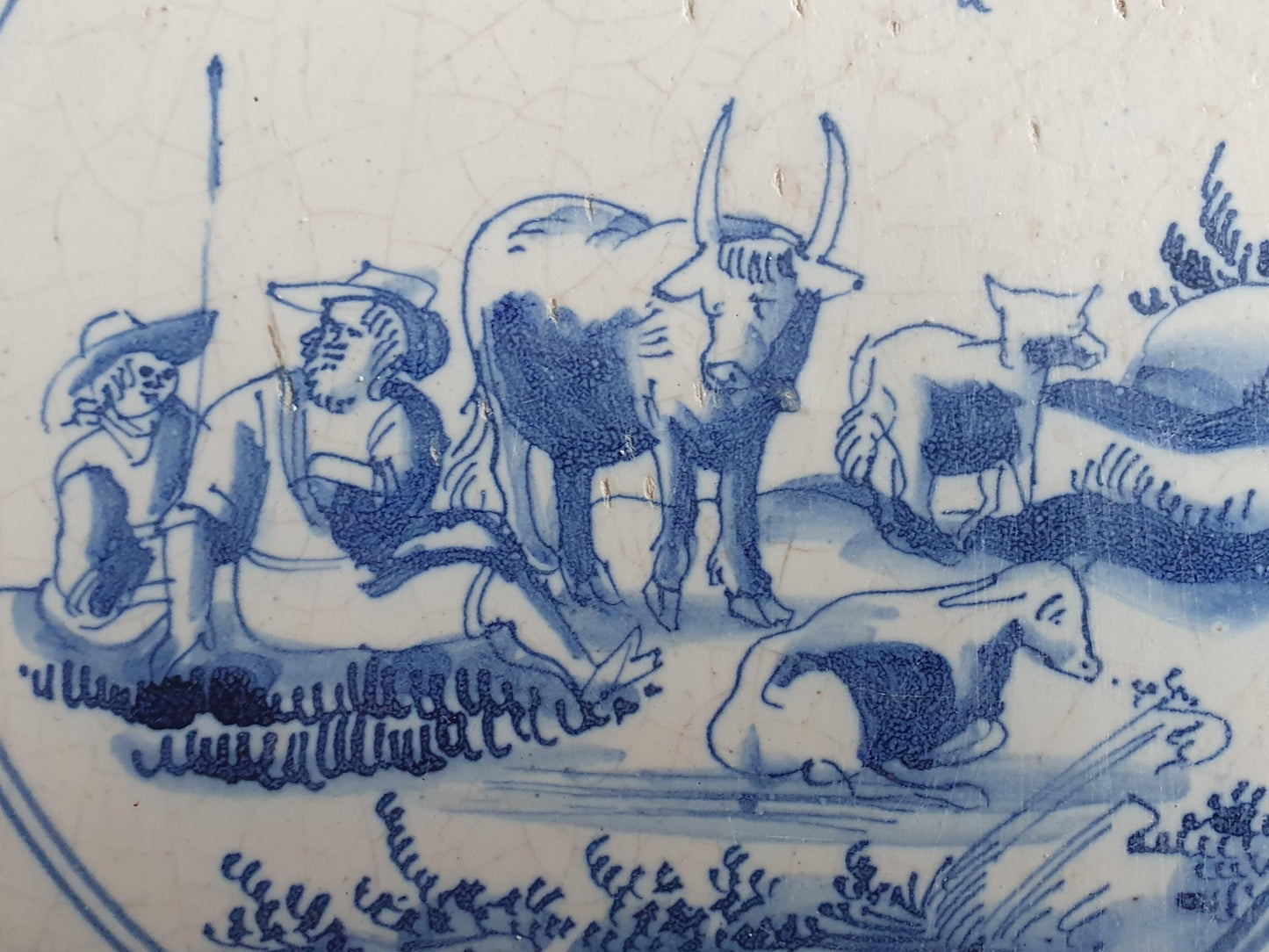 Antique Delft Tile, 17th Century, Pastoral Scene