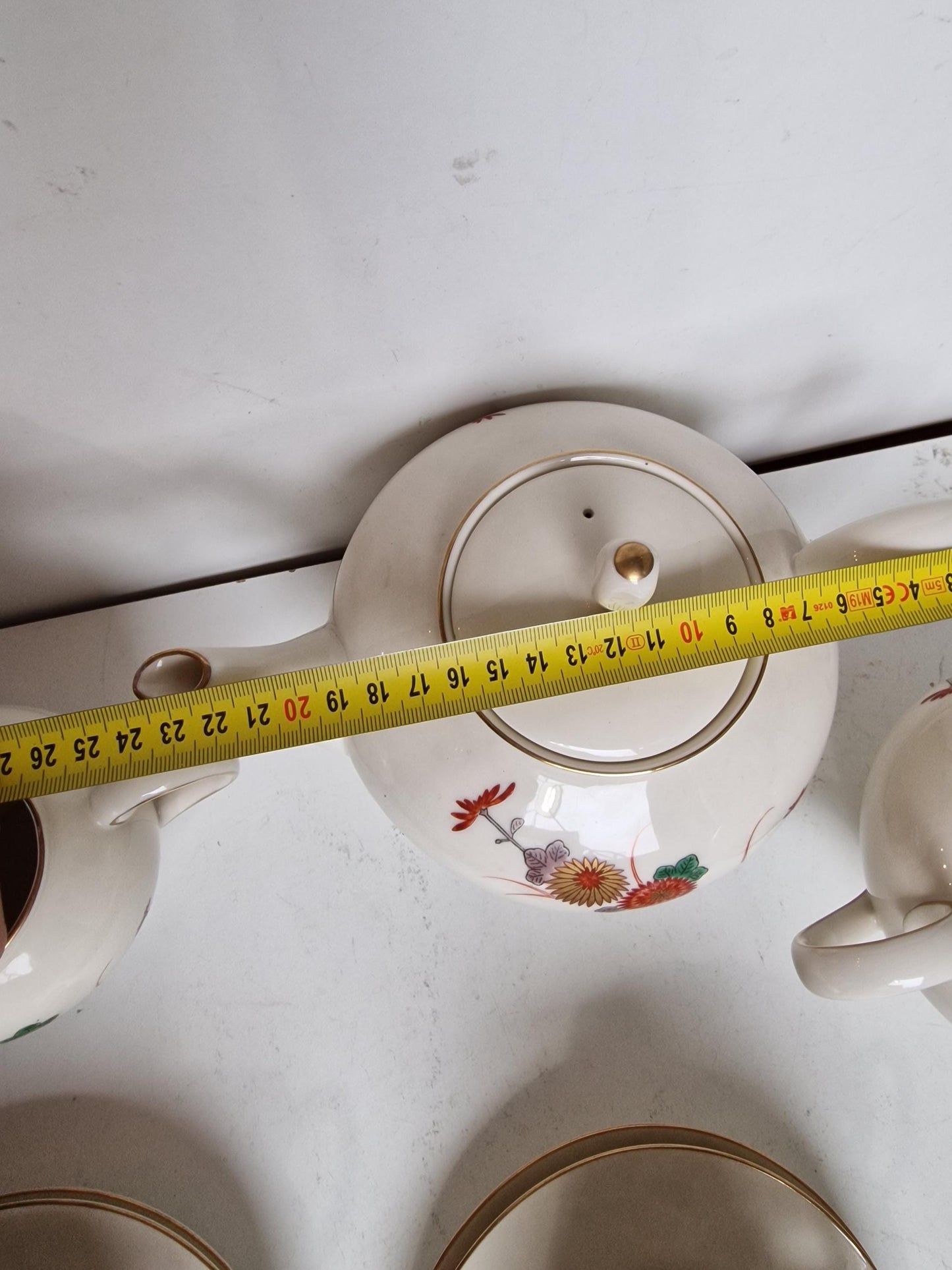 6p handpainted porcelain service tea japanese vintage porcelain chrysanten gold