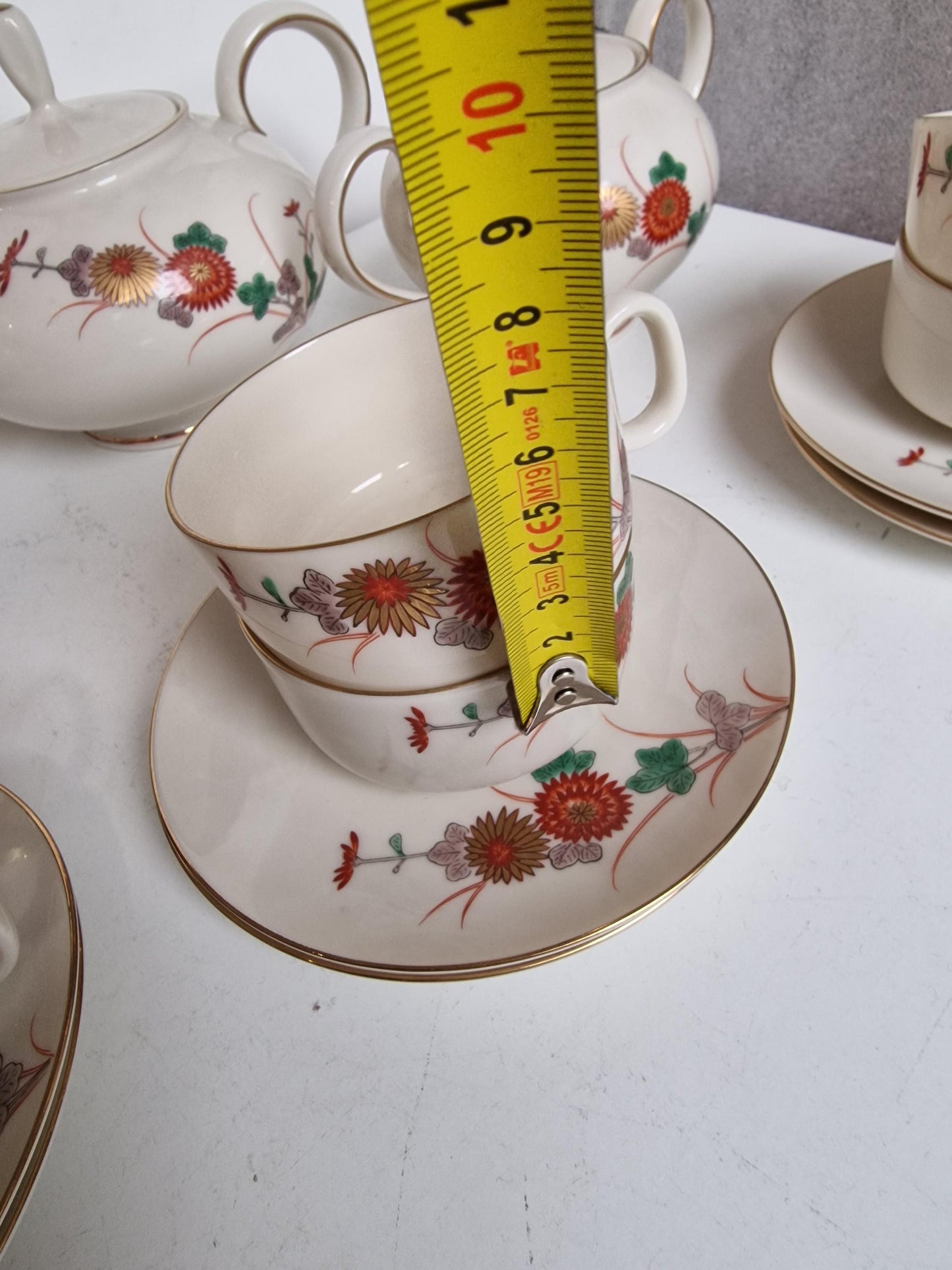 6p handpainted porcelain service tea japanese vintage porcelain chrysanten gold