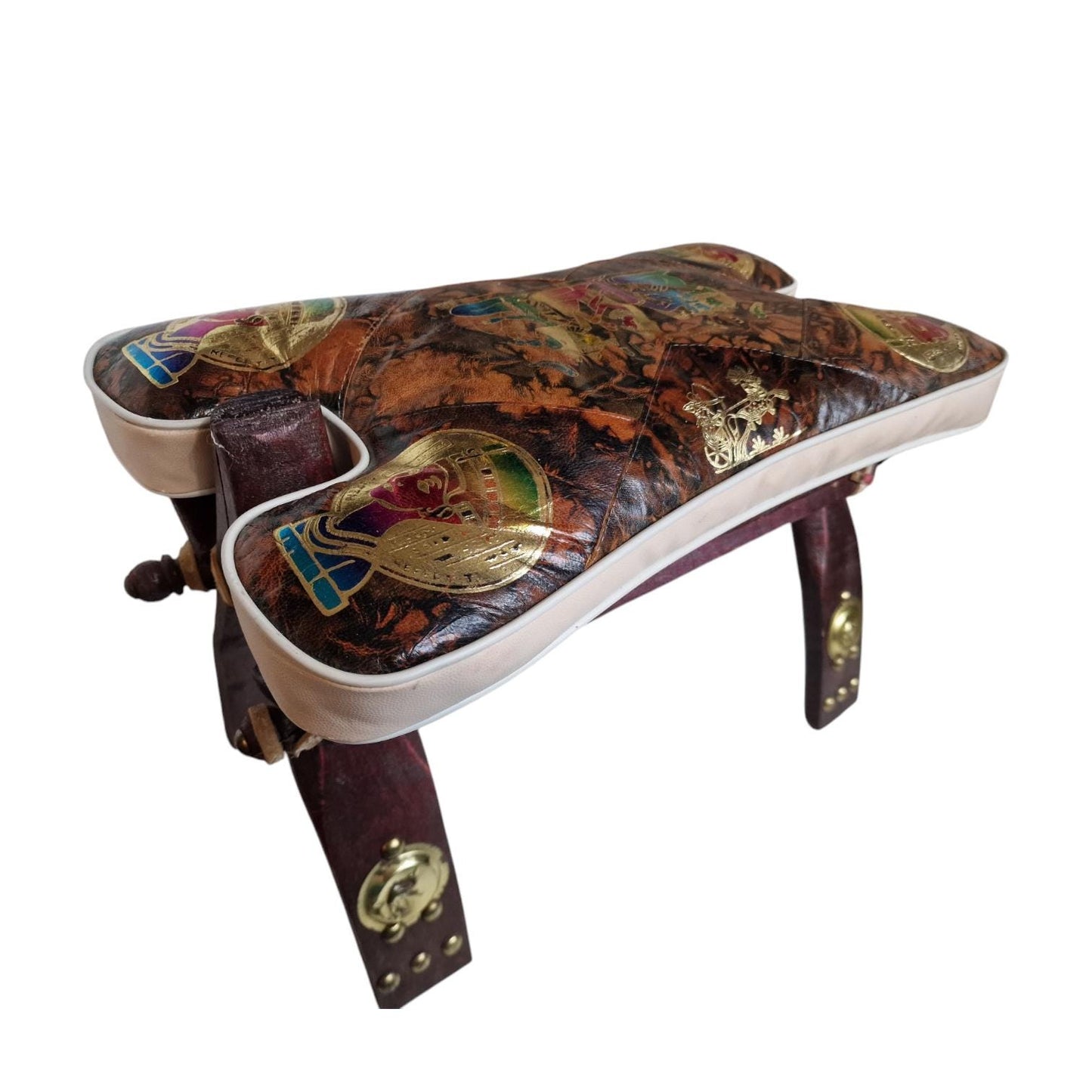 Vintage Leather Footstool: Eclectic Boho Egyptian Style ottoman