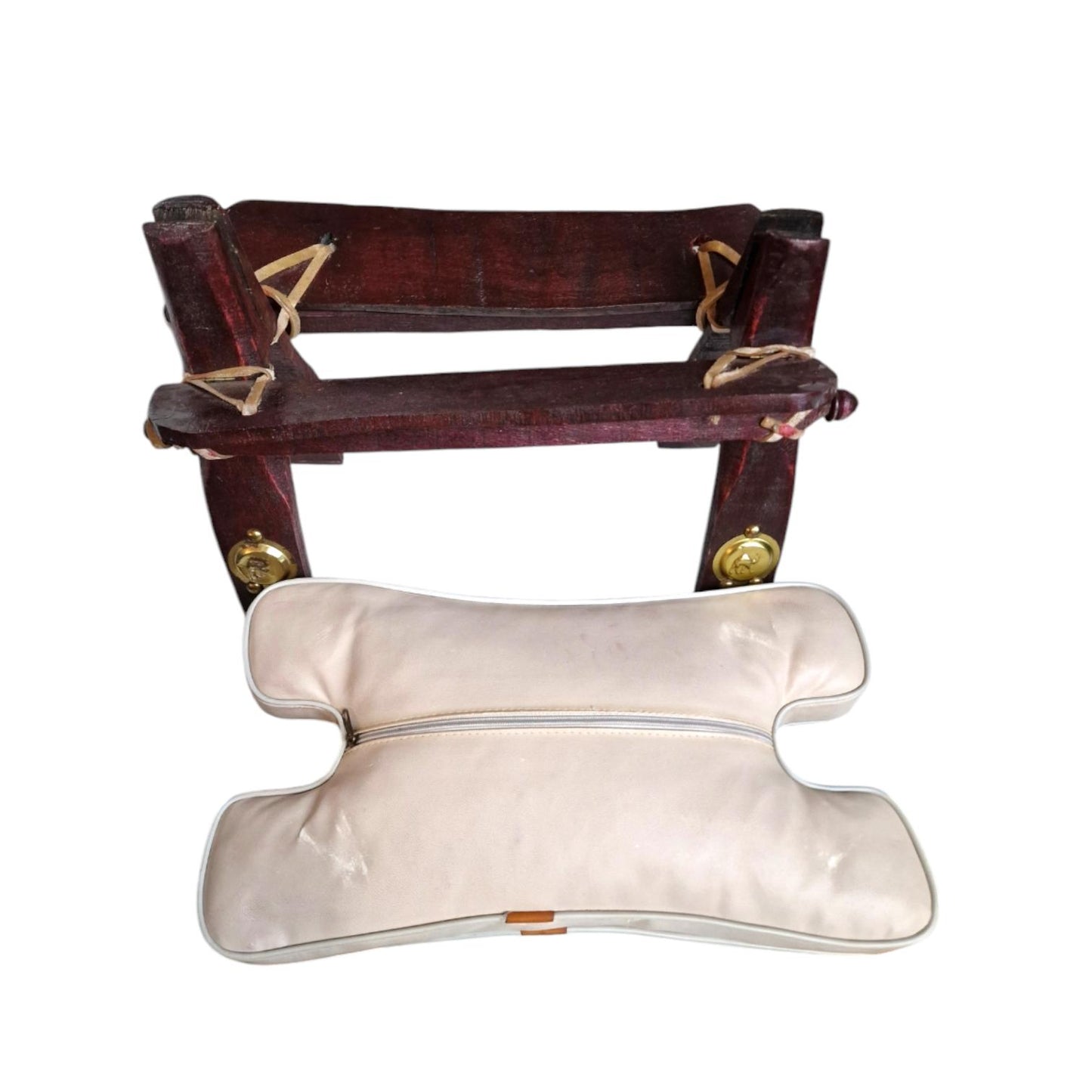 Vintage Leather Footstool: Eclectic Boho Egyptian Style ottoman