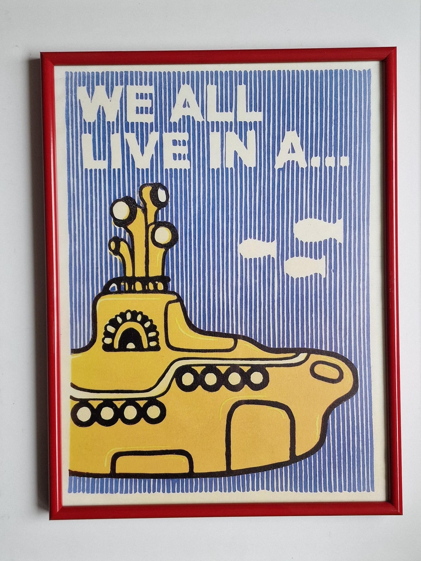 Yellow submarine beatles, giclee op linnen canvas painting, affiche  ingelijst in barthlijst, abstracte voorstelling,