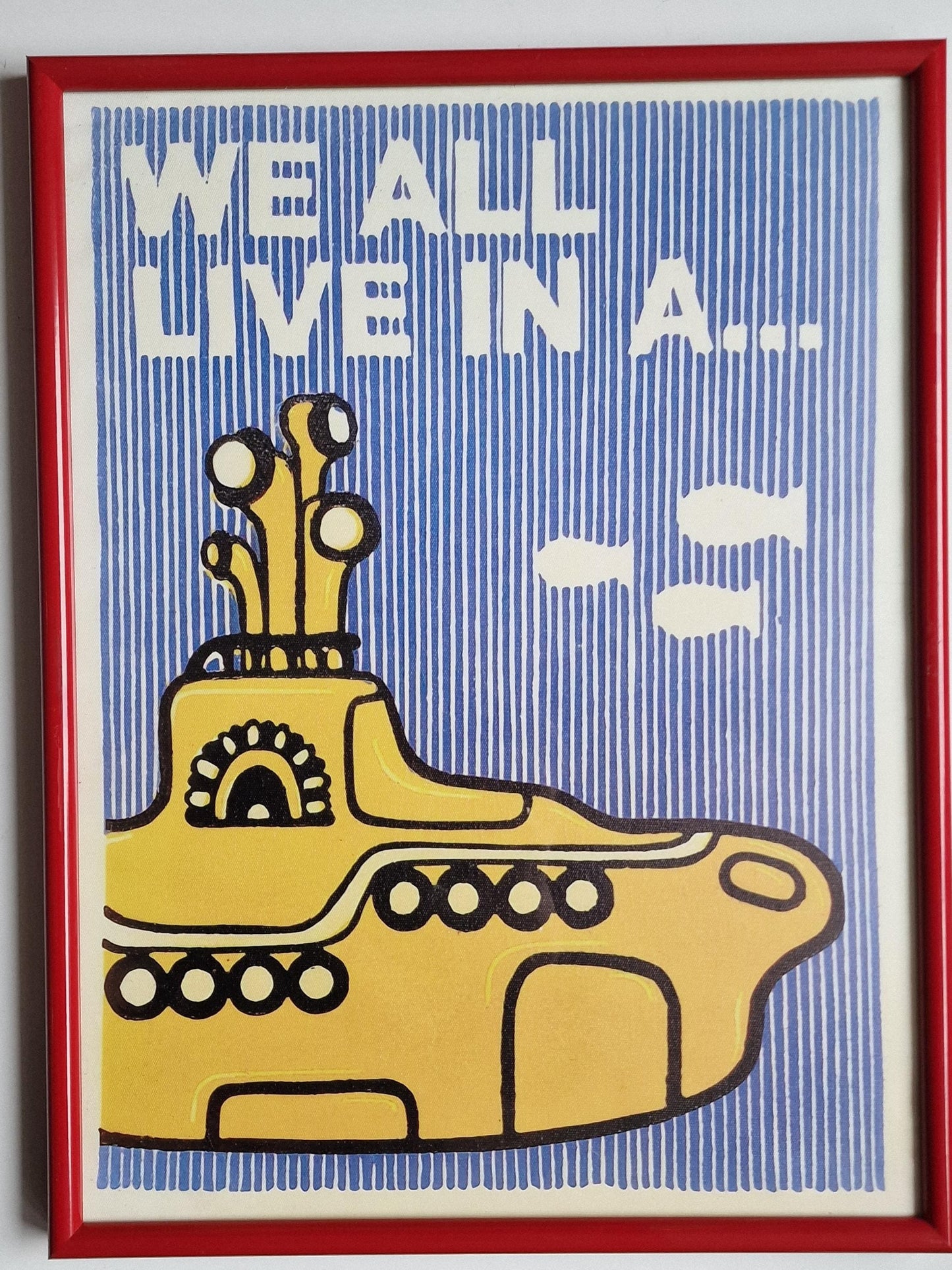 Yellow submarine beatles, giclee op linnen canvas painting, affiche  ingelijst in barthlijst, abstracte voorstelling,