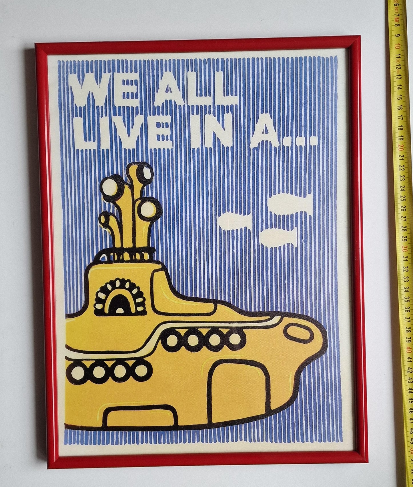 Yellow submarine beatles, giclee op linnen canvas painting, affiche  ingelijst in barthlijst, abstracte voorstelling,