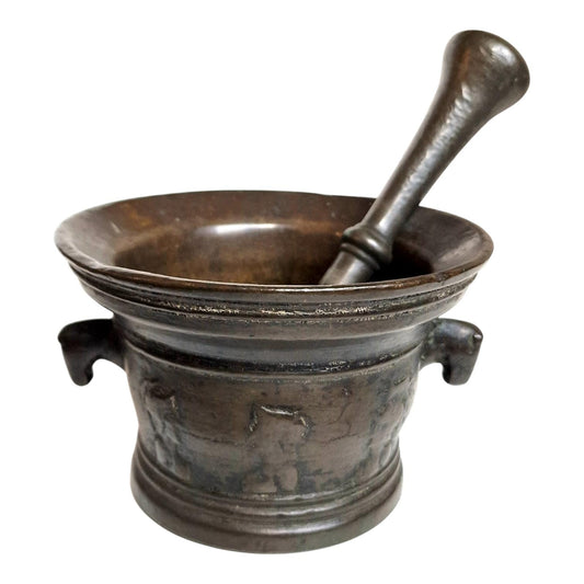 Rare 16th Century Italian Bronze Mortar and Pestle – Renaissance Apothecary Vessel