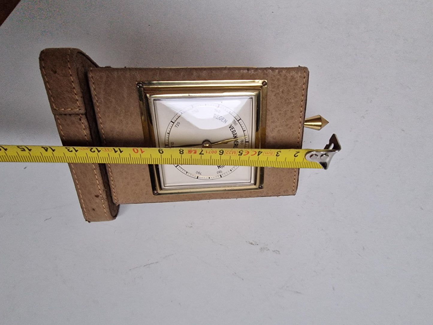 Vintage jaren 60 roterende brass leather barometer/thermometer/vochtigheid Duitsland - vintage weermeter. hygrometer