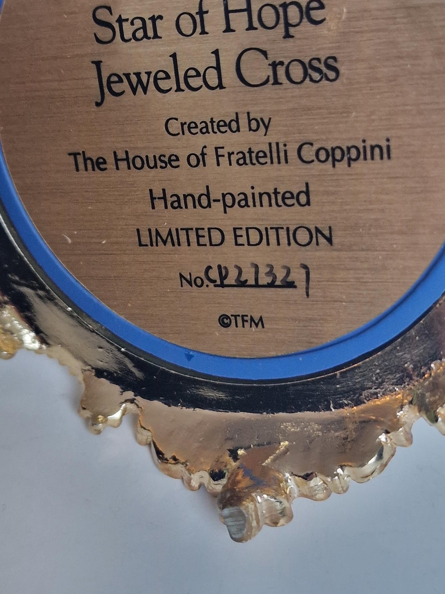 Star of Hope Jeweled Cross in dome by House of Fratelli Coppini; Franklin Mint lim ed; tesori, hand painted, goldgilt, swarovski crystals.
