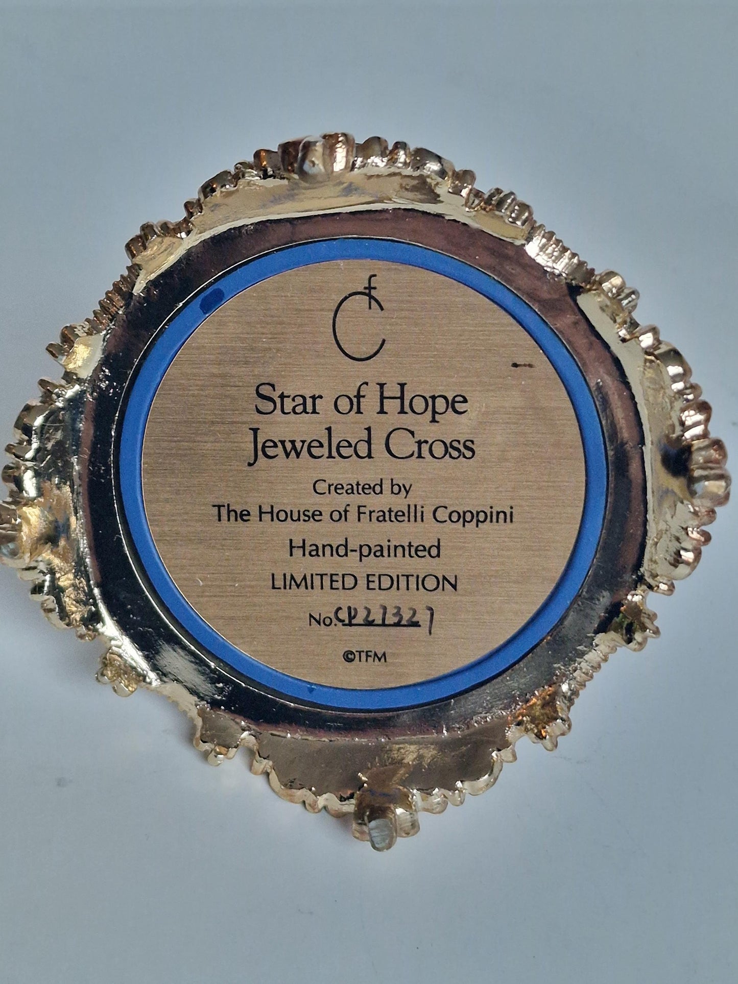 Star of Hope Jeweled Cross in dome by House of Fratelli Coppini; Franklin Mint lim ed; tesori, hand painted, goldgilt, swarovski crystals.