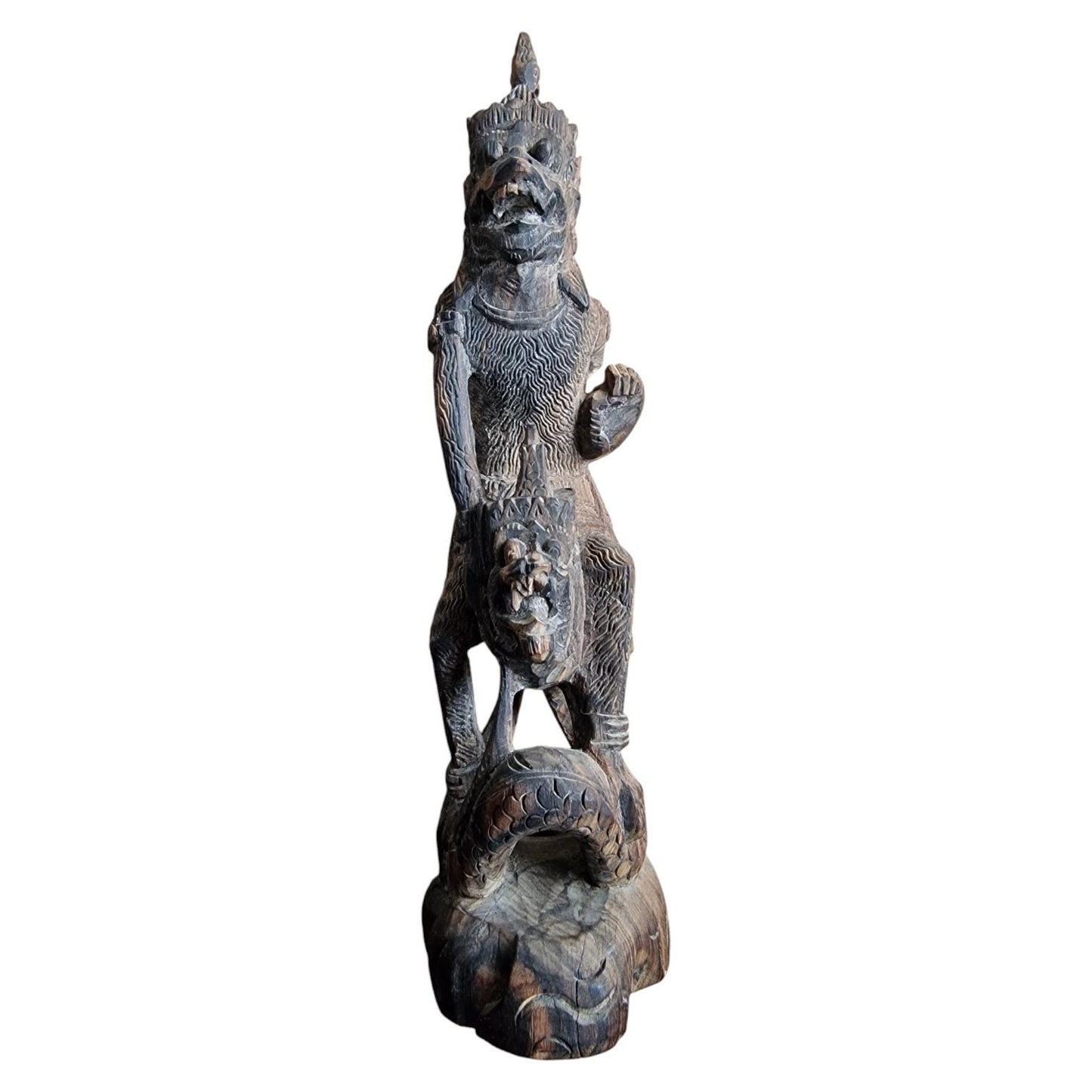 Old Indonesian Carving of Vishnu Riding Garuda, handcarved Java indonesia, good used condition