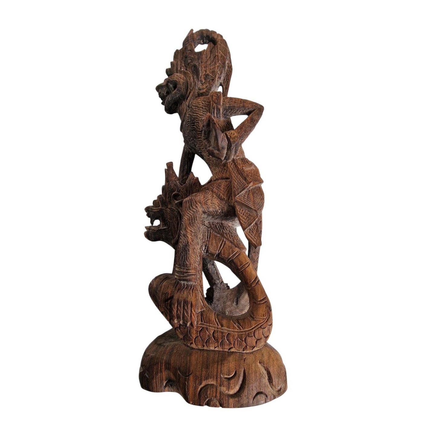 Old Indonesian Carving of Vishnu Riding Garuda, handcarved Java indonesia, good used condition