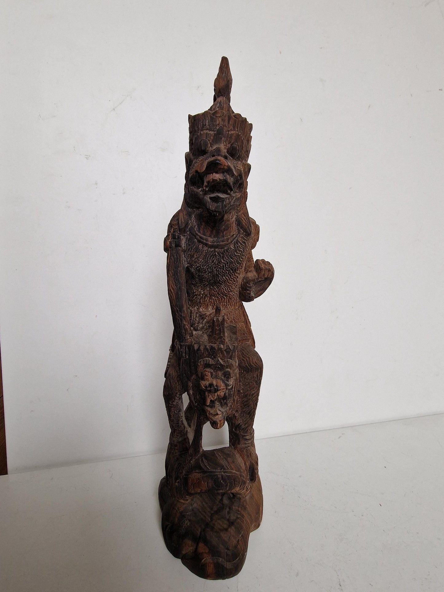 Old Indonesian Carving of Vishnu Riding Garuda, handcarved Java indonesia, good used condition