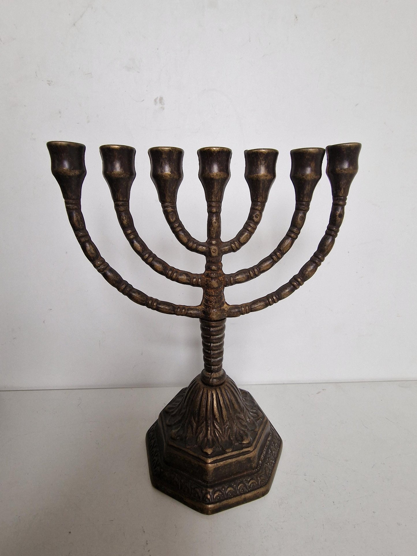 Antique Brass Hanukkah Menorah – Art Nouveau Jewish Candlestick