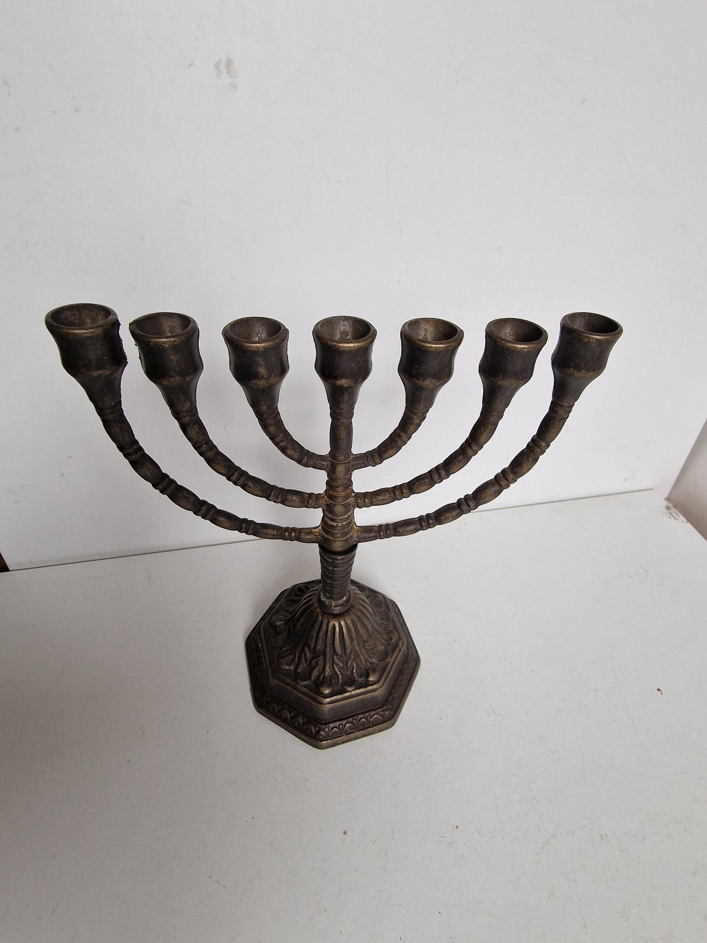Antique Brass Hanukkah Menorah – Art Nouveau Jewish Candlestick