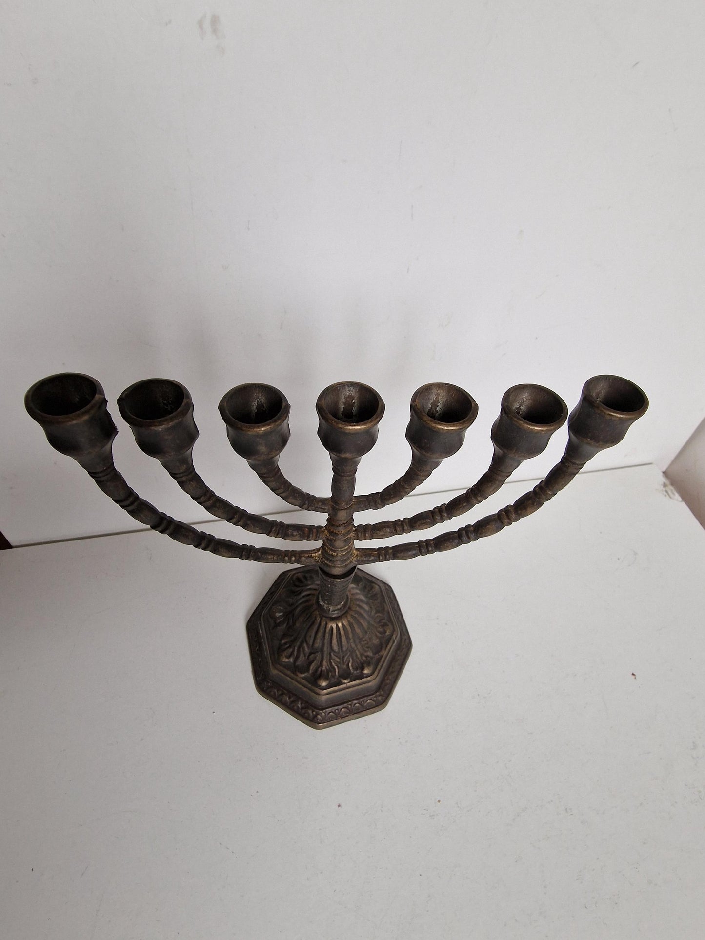 Antique Brass Hanukkah Menorah – Art Nouveau Jewish Candlestick