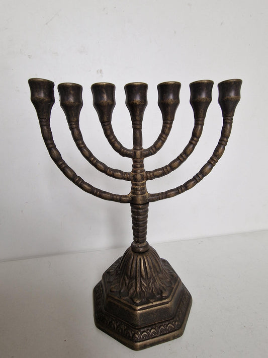 Antique Brass Hanukkah Menorah – Art Nouveau Jewish Candlestick