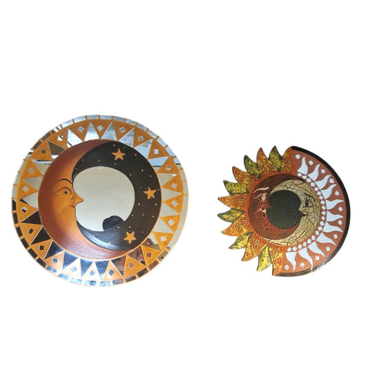 Vintage Italian Sun and Moon Mirror Set, 70s Terracotta Decor