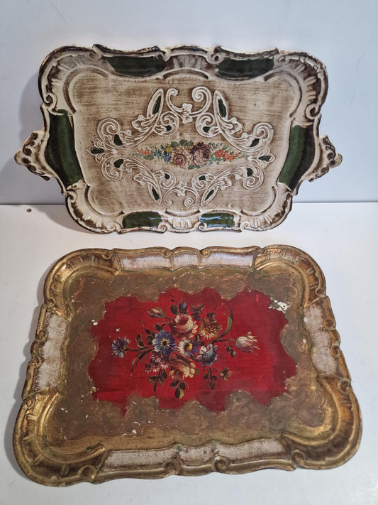 small Venezian Italian Florentine Tray in Gold , Wood, 1960s Firenze, handmade, vintage, polychrome