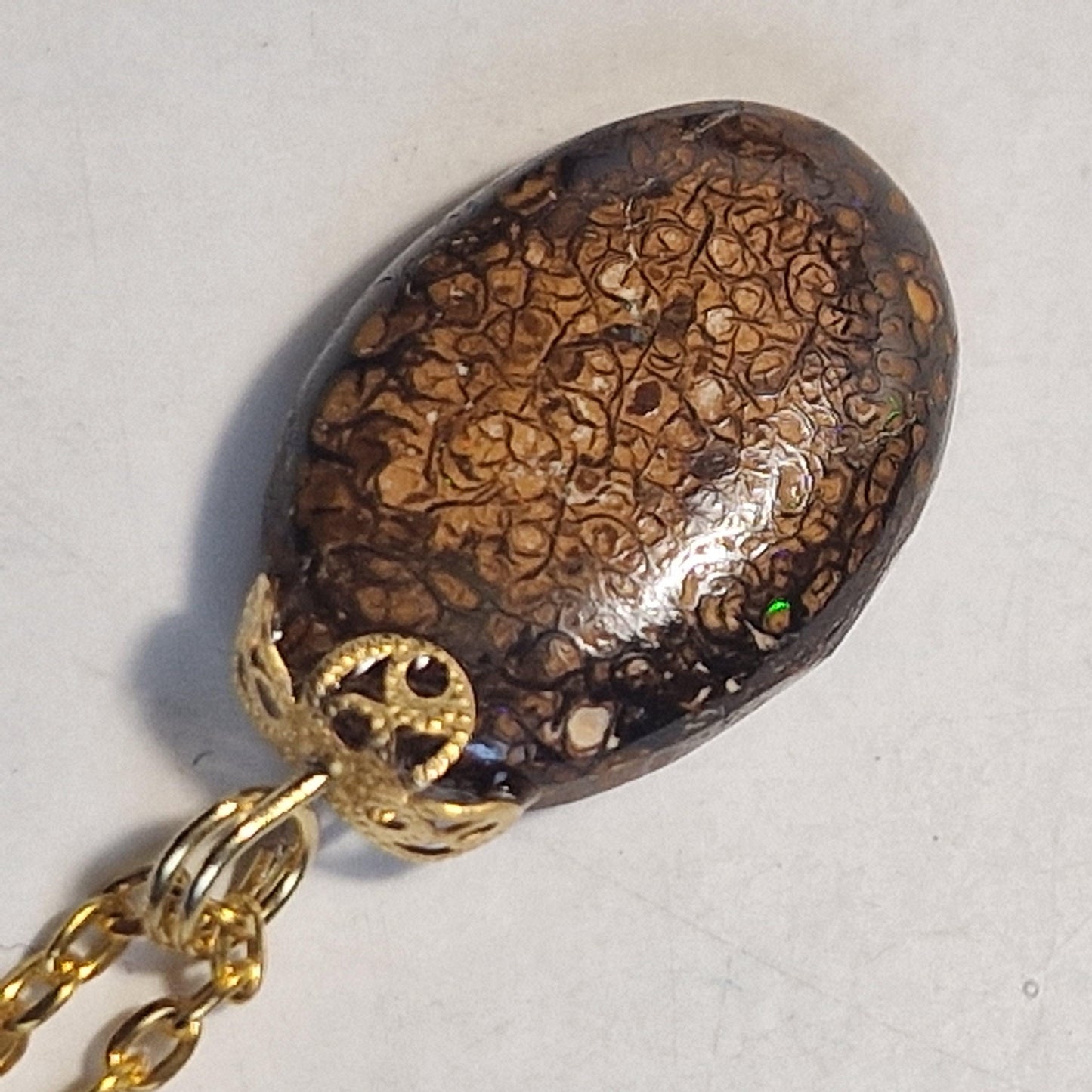 Australian Boulder Opal Pendant on Metal Chain