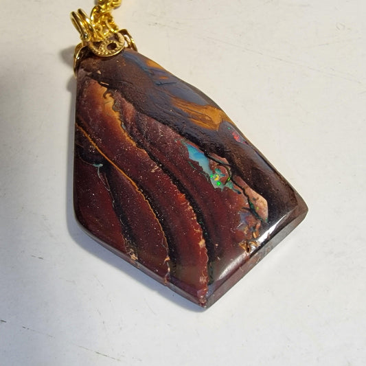 Australian Boulder Opal Pendant, Metal Chain Necklace