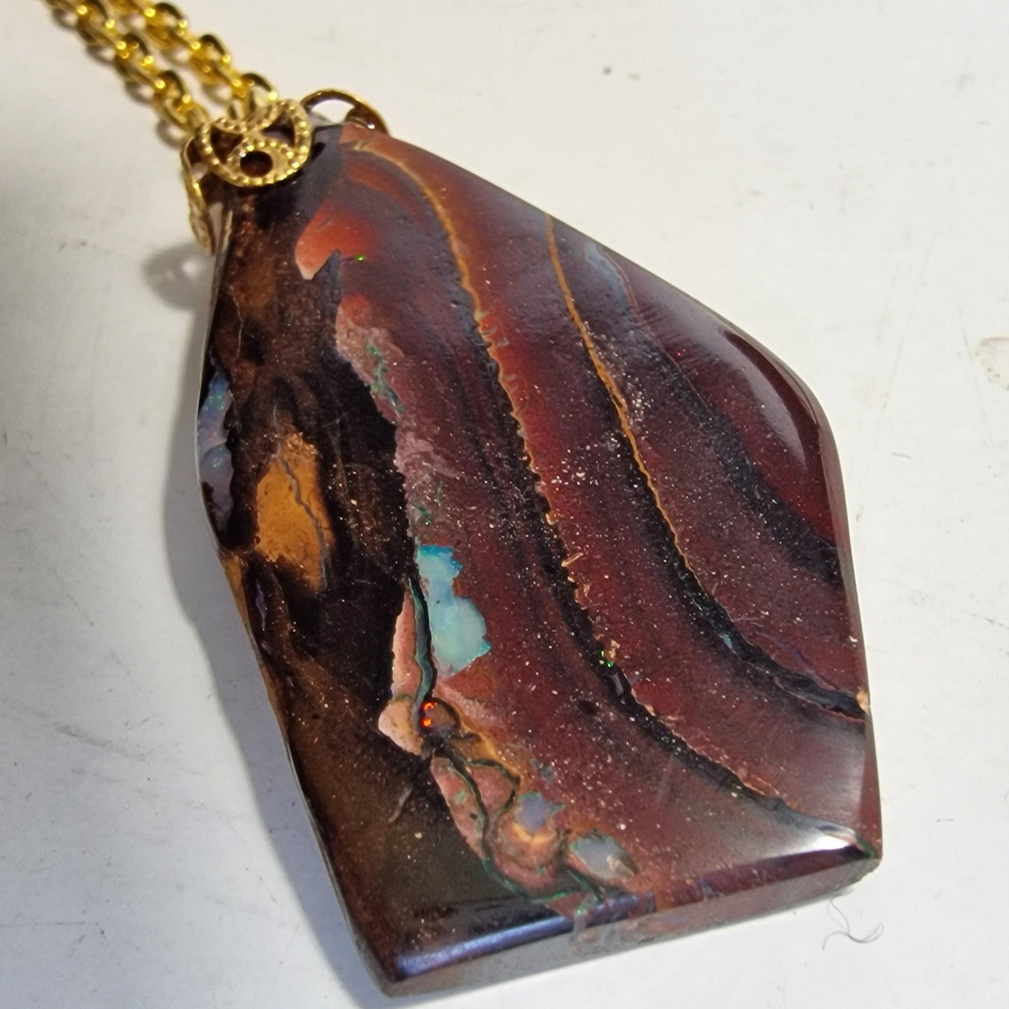 Australian Boulder Opal Pendant, Metal Chain Necklace
