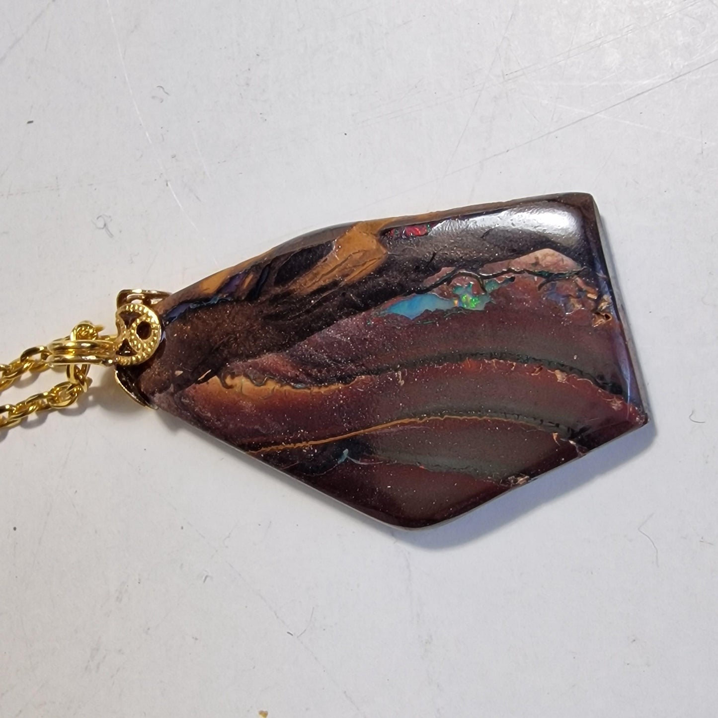 Australian Boulder Opal Pendant, Metal Chain Necklace