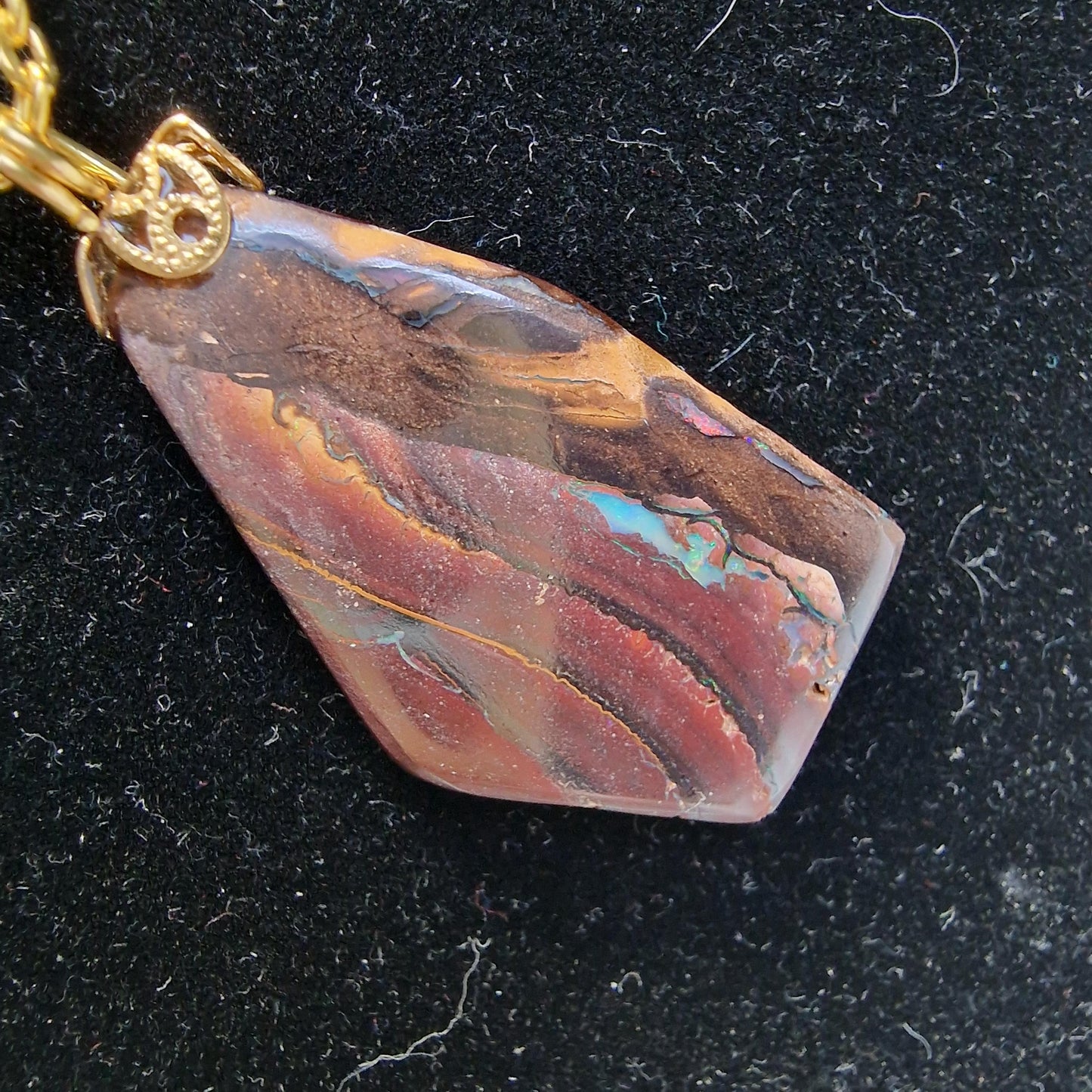 Australian Boulder Opal Pendant, Metal Chain Necklace