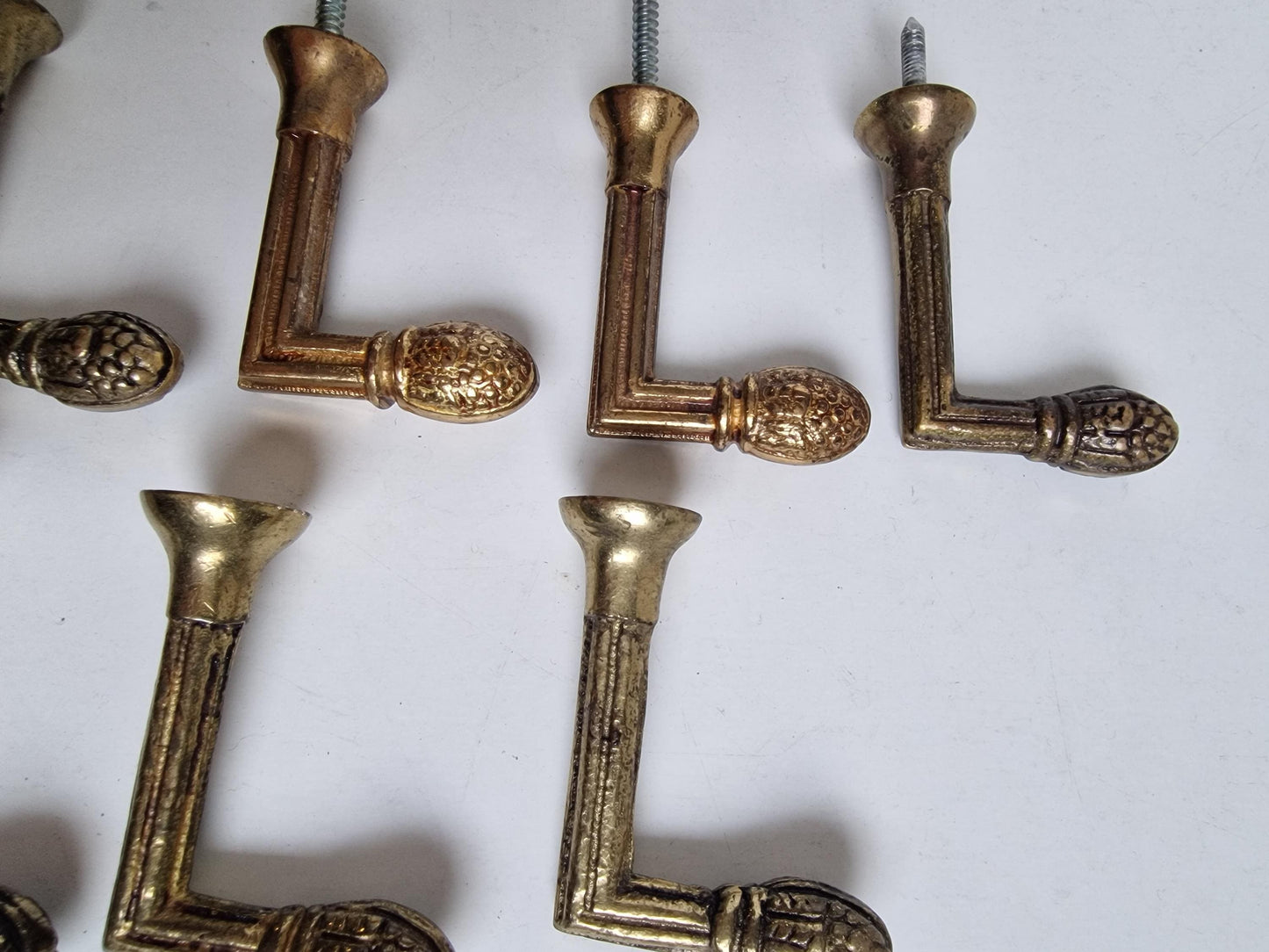 7 Brass Art Nouveau Coat Hooks, French Antique Luxe Copper Hooks