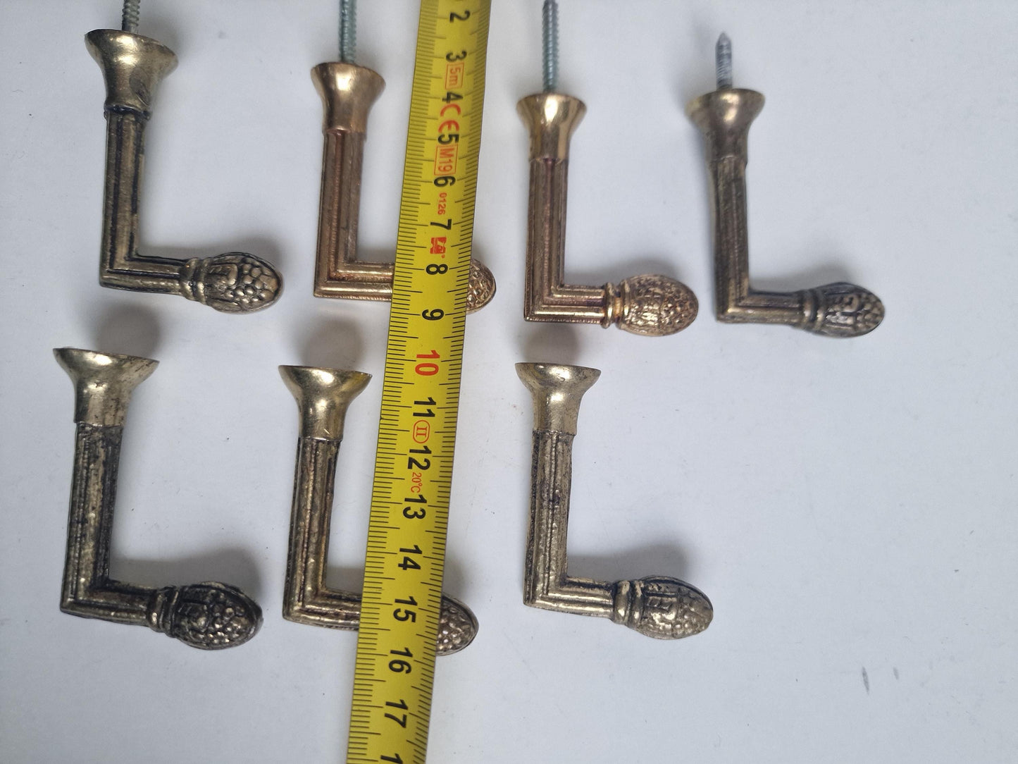 7 Brass Art Nouveau Coat Hooks, French Antique Luxe Copper Hooks