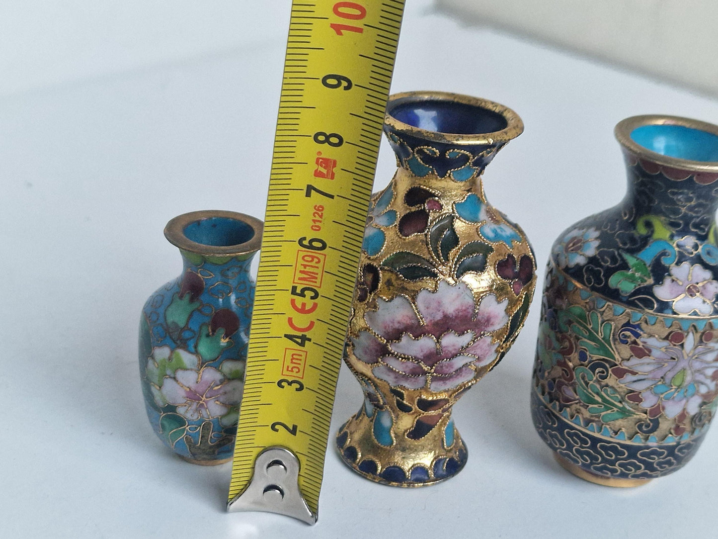 Antique Enamel Cloisonne Vases, Polychrome Floral Decor, Collectible Set of 3