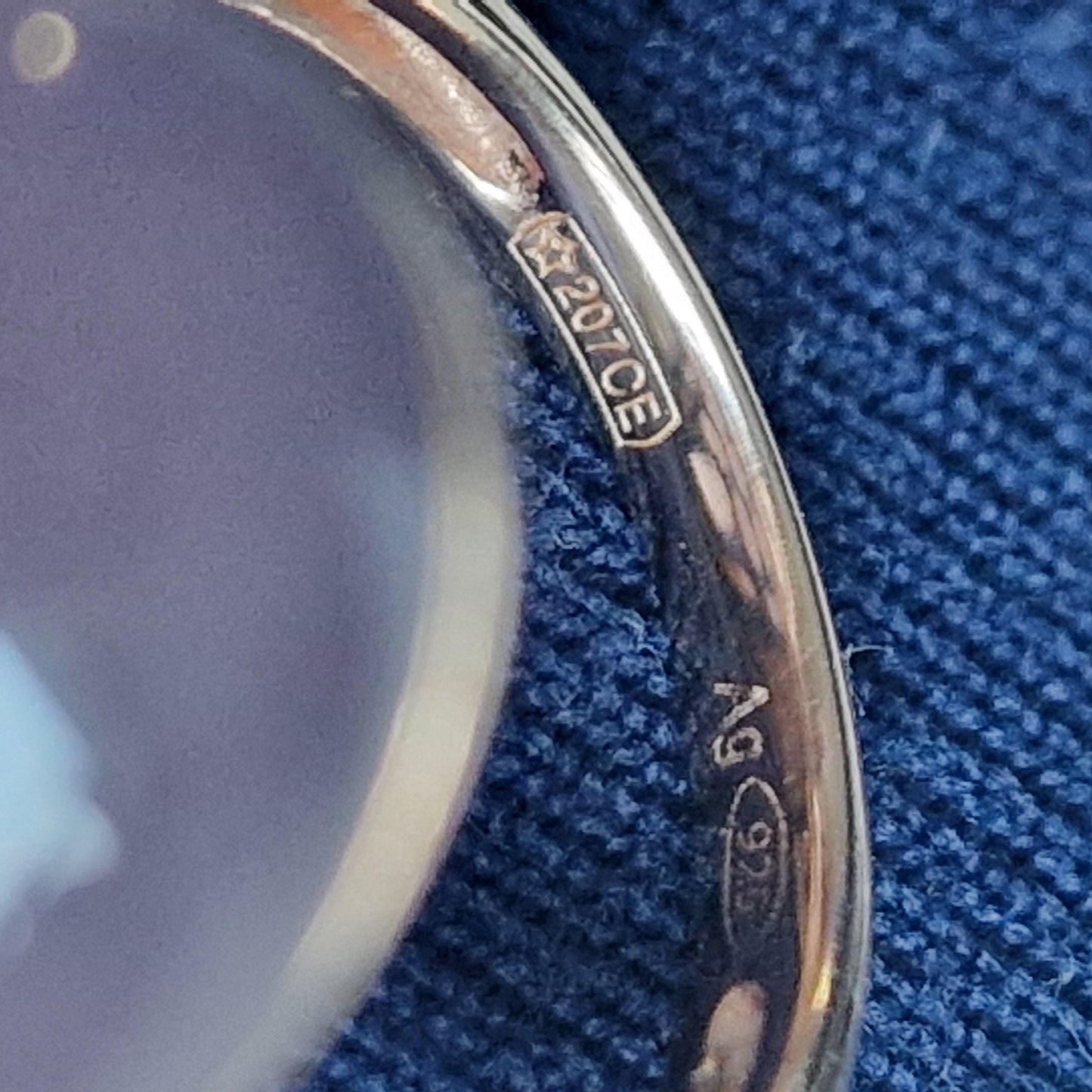 Tatiana Fabergé Egg Ring, 22KT Rose Gold Gilded Sterling Silver, Gray Lila Cabochon faberge