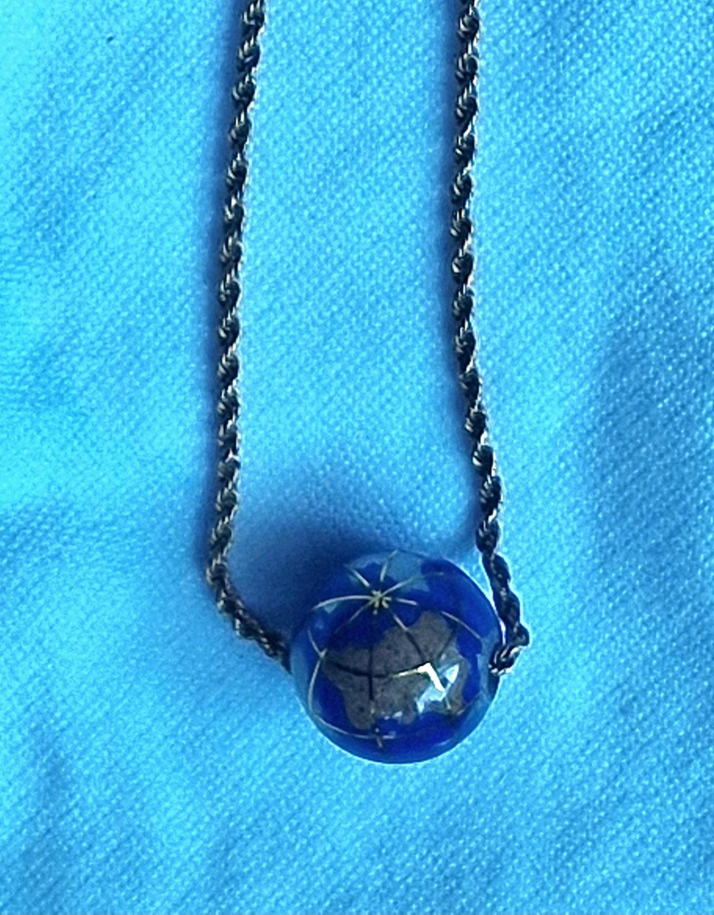 9k Gold Lapis Lazuli Globe Necklace, Gemstone Earth Pendant