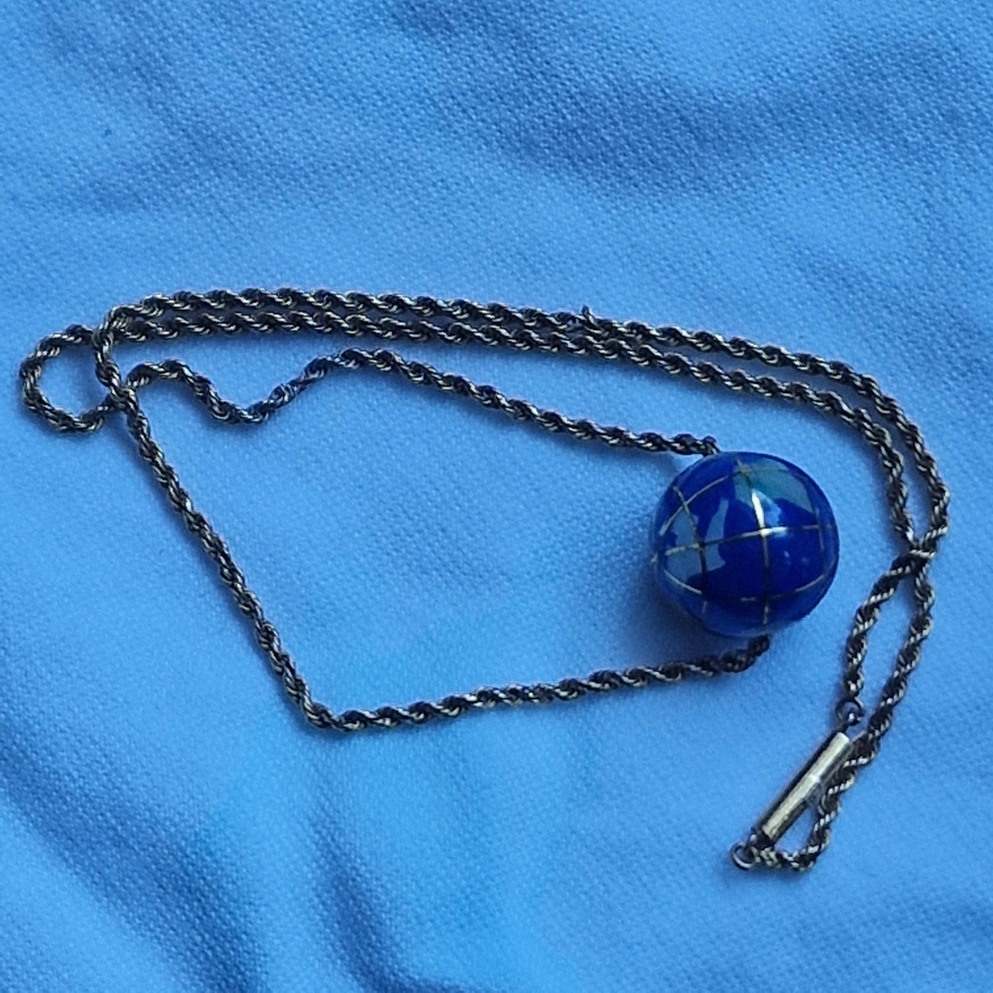 9k Gold Lapis Lazuli Globe Necklace, Gemstone Earth Pendant
