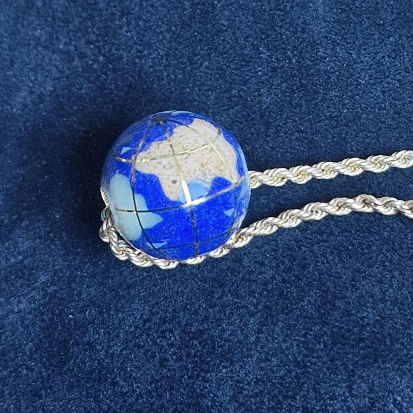 9k Gold Lapis Lazuli Globe Necklace, Gemstone Earth Pendant