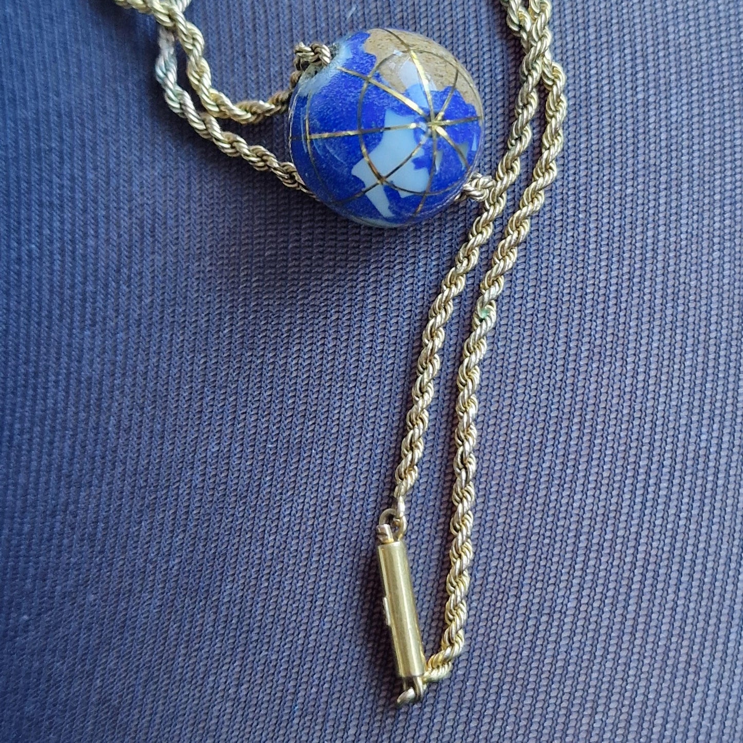 9k Gold Lapis Lazuli Globe Necklace, Gemstone Earth Pendant