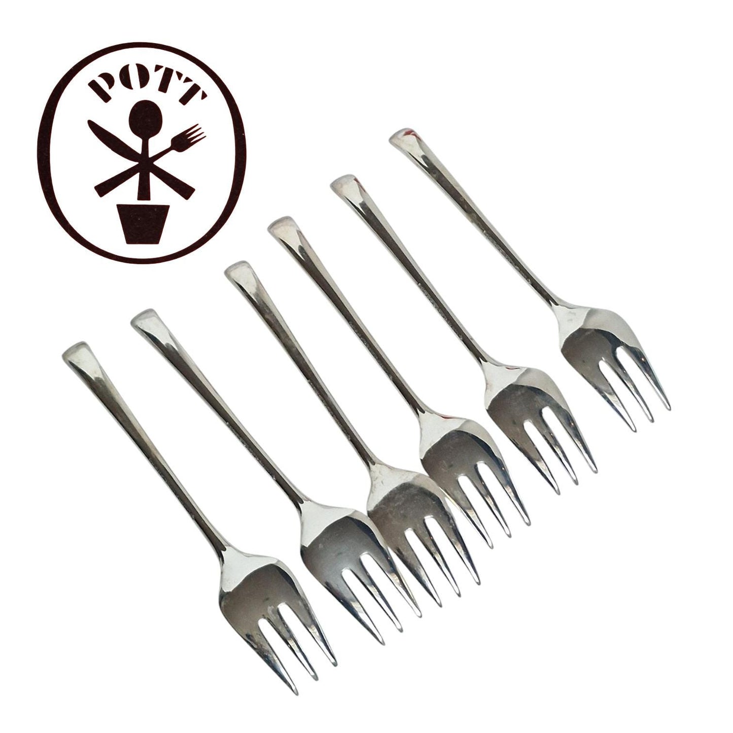 Vintage CARL HUGO POTT Silver Forks, Set of 6, German Cutlery