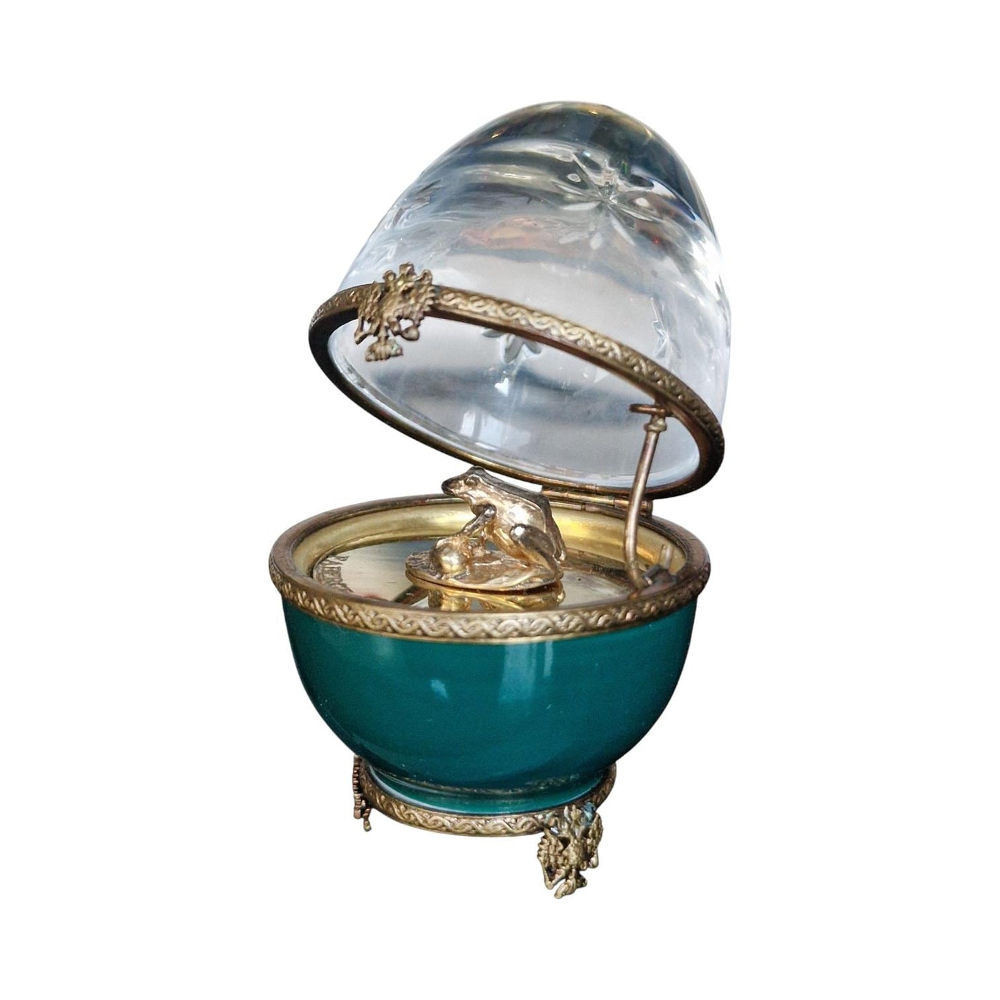 XL Fabergé Frog Prince Egg, Numbered Porcelain, Sterling Silver, 24K Gold