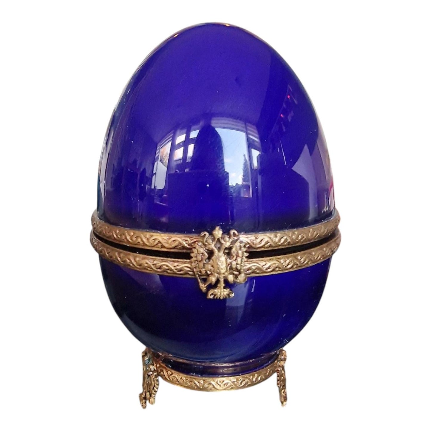 XL Fabergé Egg, Hare, Sterling Silver, 24K Gold, Limoges Porcelain