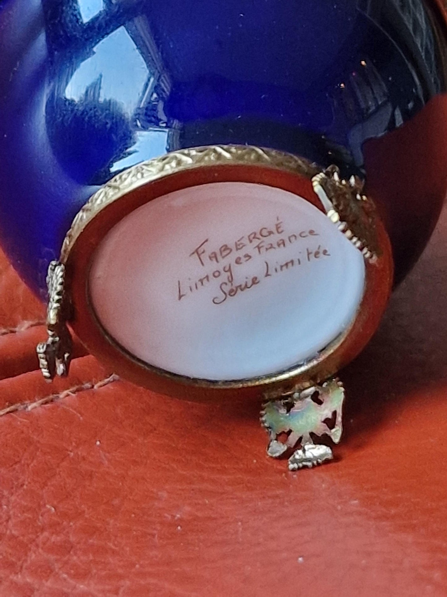 XL Fabergé Egg, Hare, Sterling Silver, 24K Gold, Limoges Porcelain