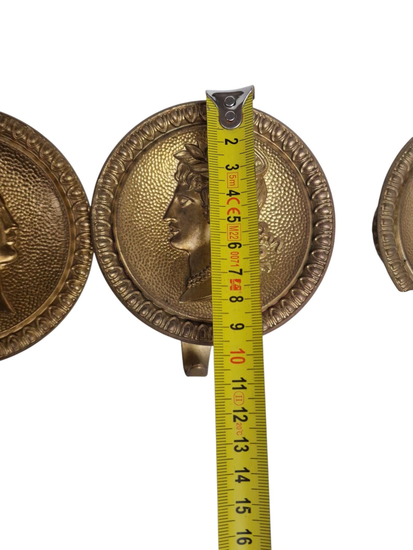 3 old italian brass coathooks garderobe klassieke kapstokhaken vintage italiaanse round double face portrait