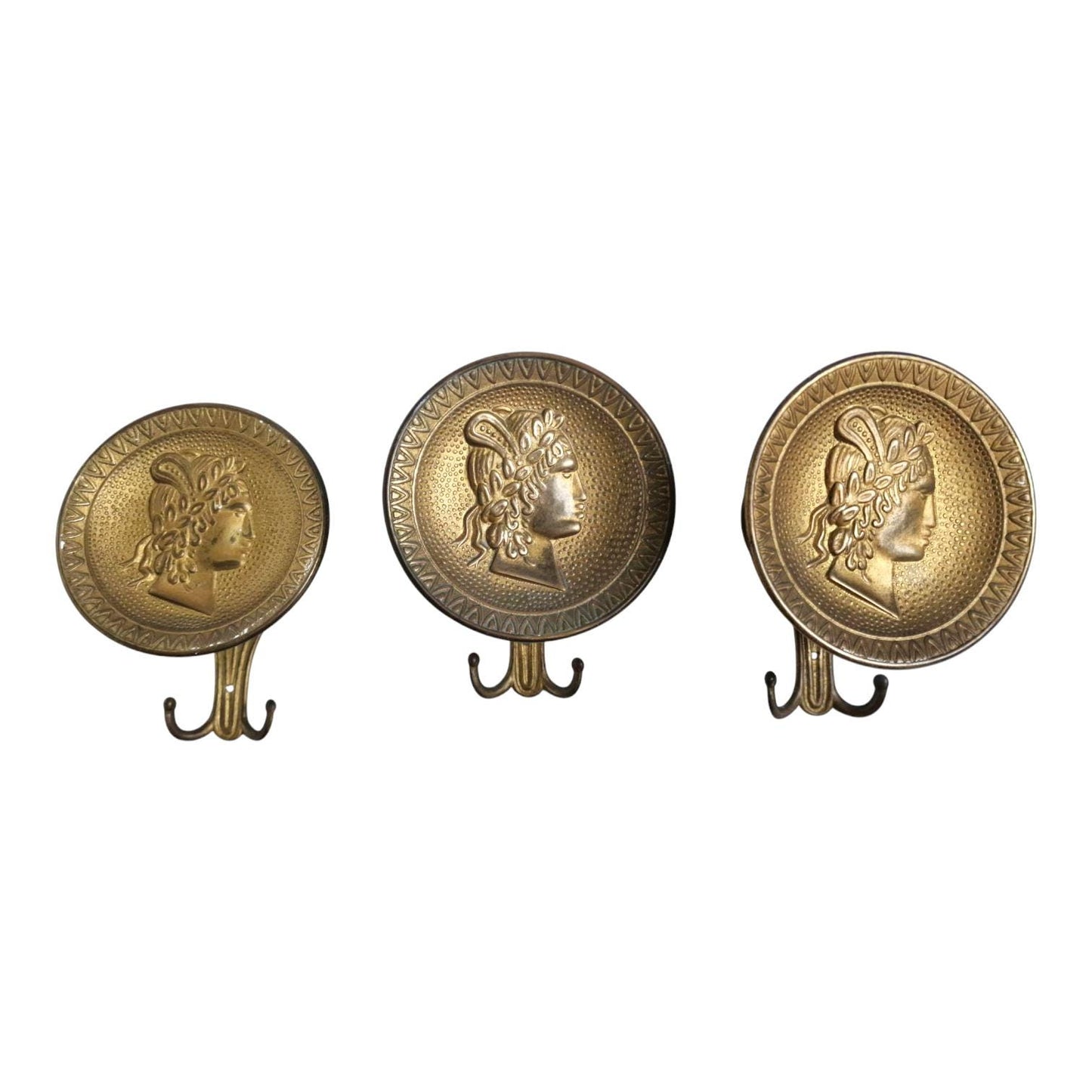 3 old italian brass coathooks garderobe klassieke kapstokhaken vintage italiaanse round double
